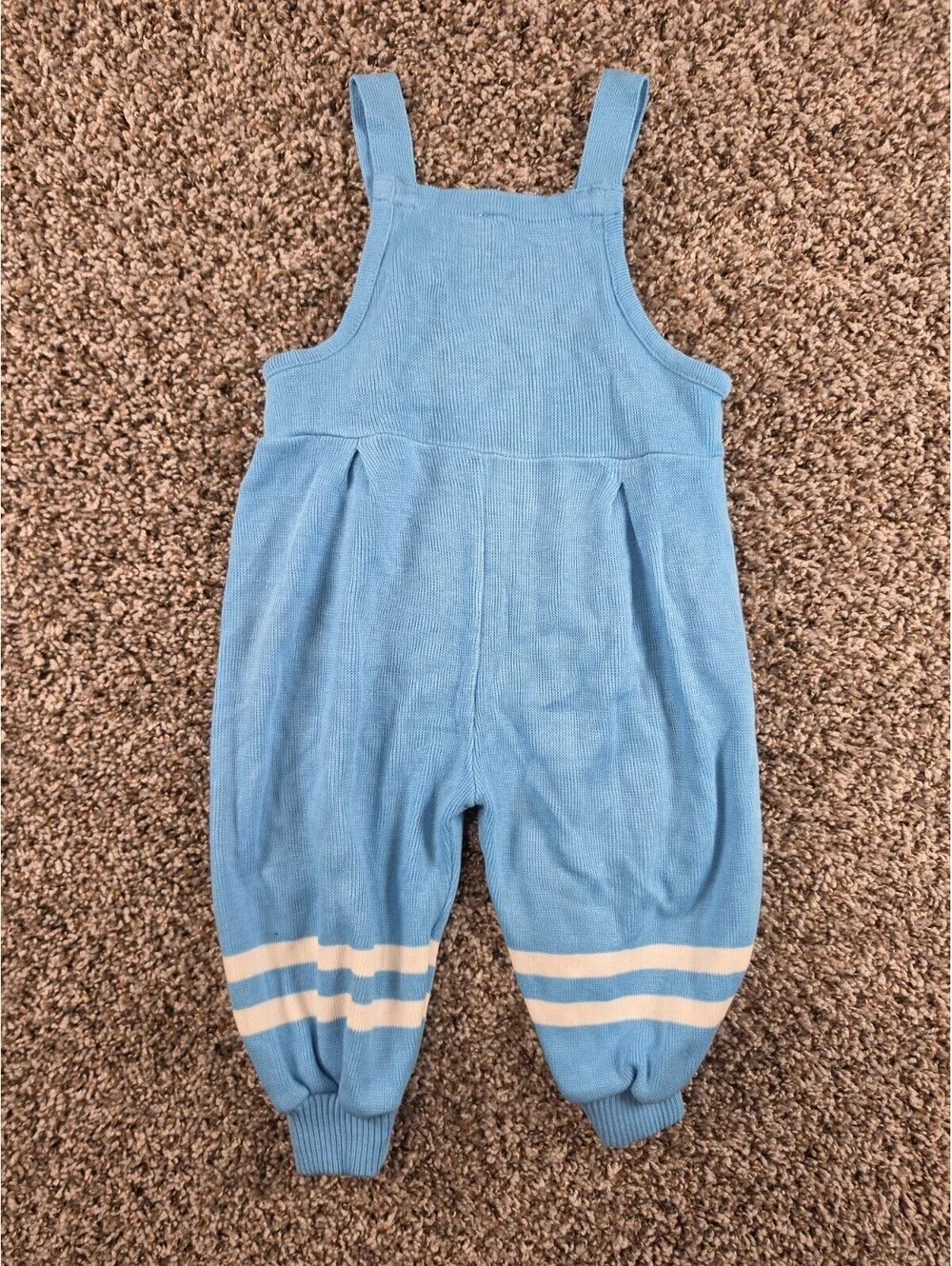 Vtg 90s light blue knit toddler overalls Boys Sz 18M Sports Football baseball